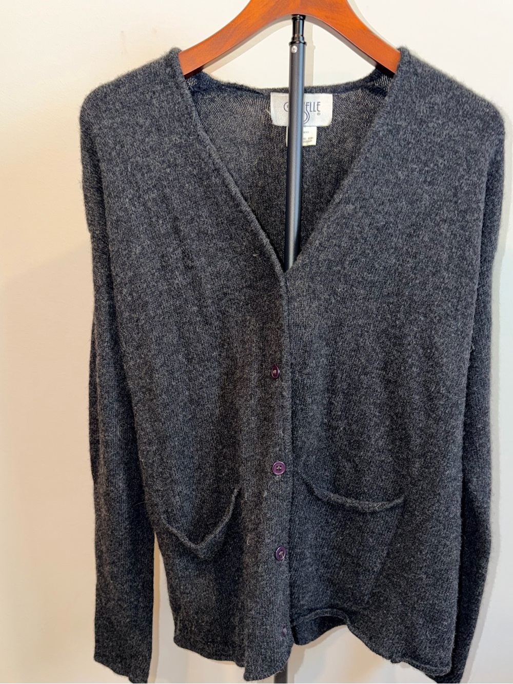 Vintage Crevelle 100% Lambswool Charcoal Cardigan Sweater
